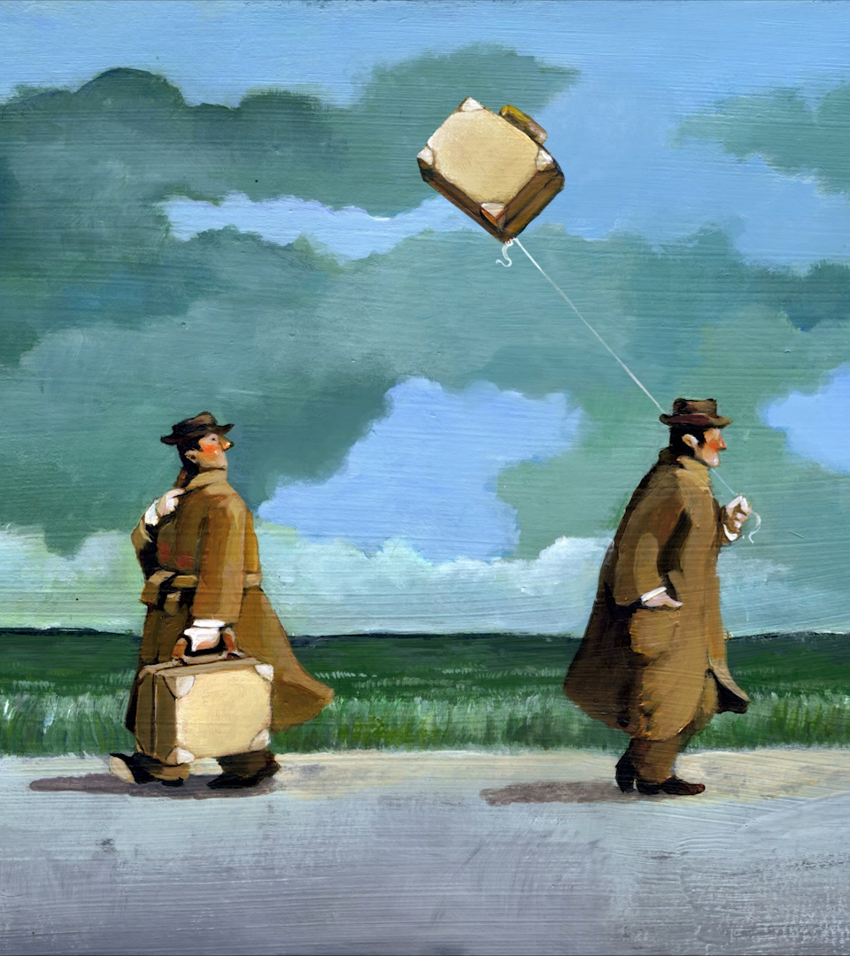 Two travelers heading the same direction